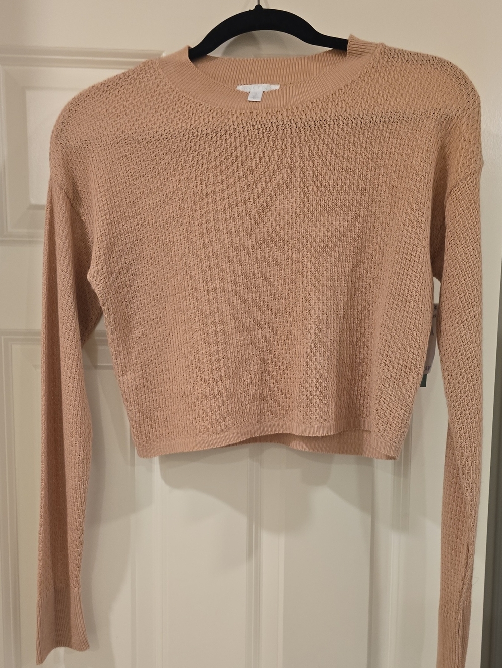 Abound Tan Cropped Lightweight Open-Knit Sweater